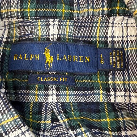POLO RALPH LAUREN Men’s Long-Sleeve Blue and Green Plaid Button Down Shirt - Picture 7 of 11